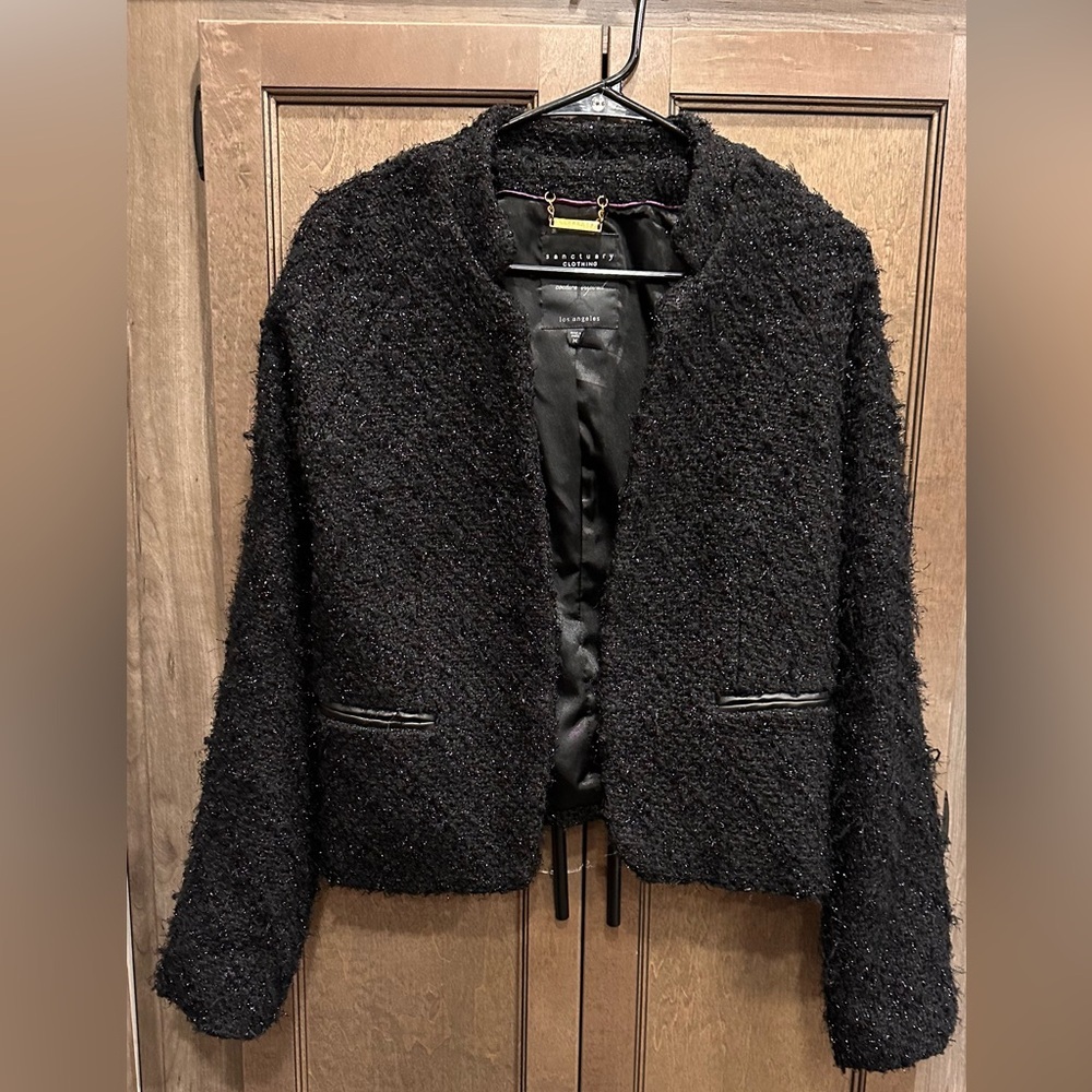 Sanctuary Black Textured Open Front Blazer Jacket
